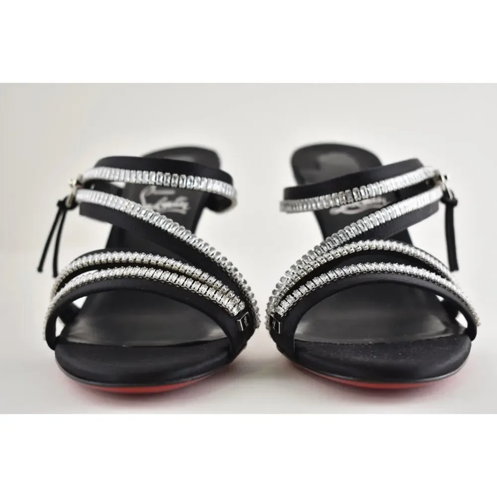 Christian Louboutin Merylzip Strass 80 Black Crystal Sandal Mule Heel Pump 37.5